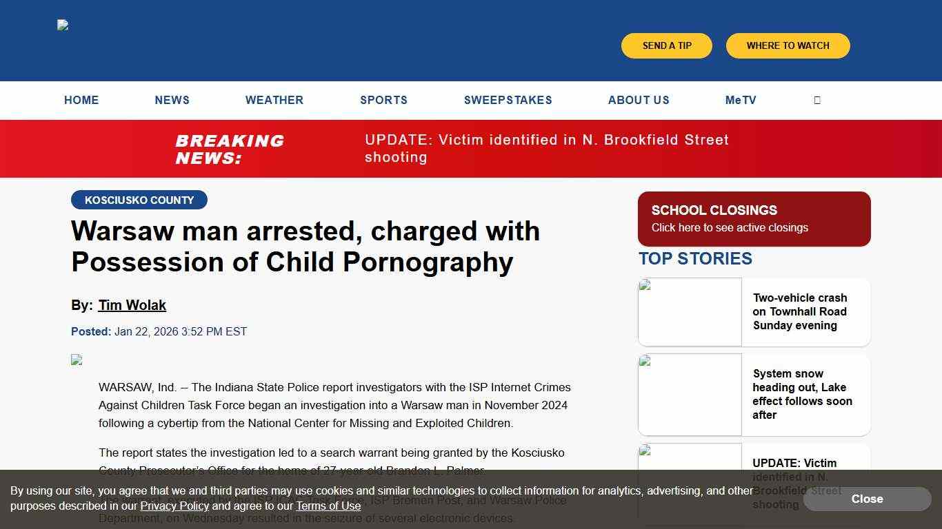 Warsaw man arrested, charged with Possession of Child Pornography